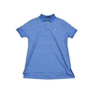 Polo Ralph Lauren Mens Large Blue Striped Polo Shirt Yellow Pony Preppy Golf